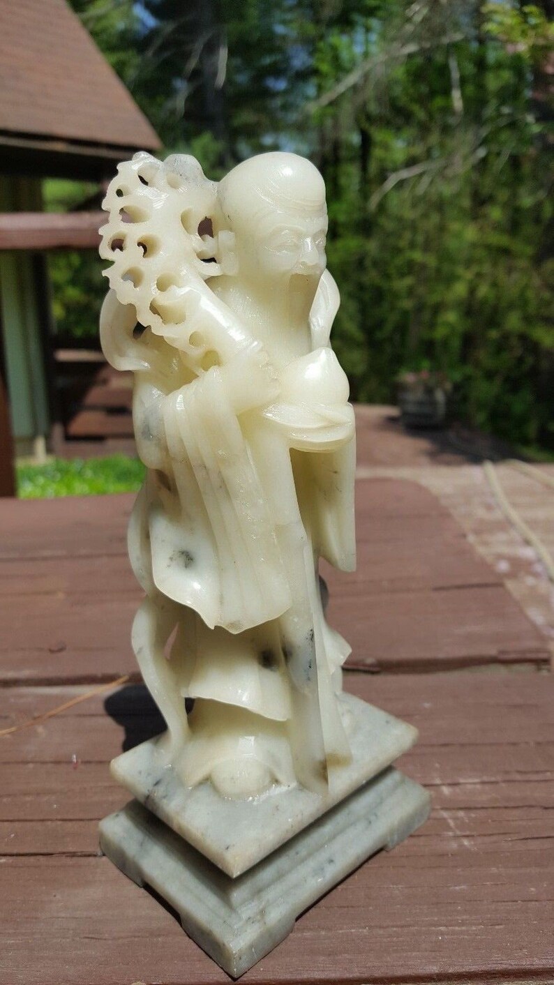Dushan Jade Statue 870g. Immortal Figure Holding Longevity Etsy