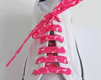 White Flamingos on Pink Cotton Shoelaces, Beach Shoes, Canvas Shoes, Sneaker,| Other colours available