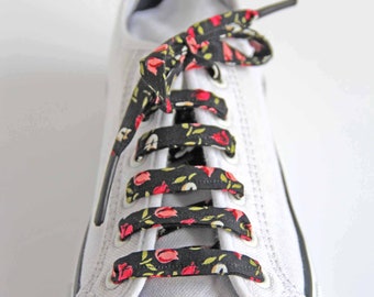 Pink Tulips on Black Shoelaces, Canvas Shoes, Sneakers, Retro Style, Other colours available
