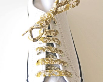 Vintage Olive Floral Cotton Shoelaces, Retro Look, Canvas Shoes, Sneakers, Pretty Feet, Other Colours available