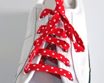 Red Polka Dot Cotton Shoelaces, Canvas Shoes, 50s look, Sneakers, Steampunk, Different Colours available