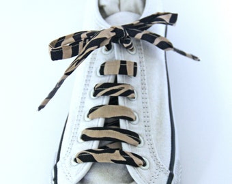 Brown Zebra Print Cotton Shoelaces, Other Colours Available, Sneakers, Canvas Shoes