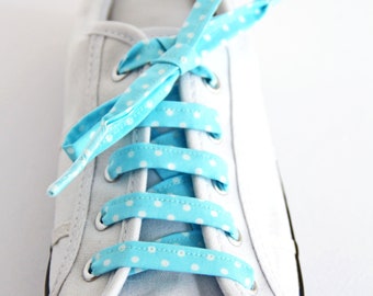 Turquoise Polka Dot Cotton Shoelaces, Retro look, 50s style, Canvas Shoes, Sneakers, Different Colours available.