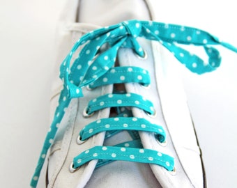 Sea Green Polka Dot Cotton Shoelaces, Vintage look, Summer Shoes, Canvas Shoes, Different Colours available