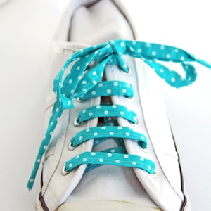 Sea Green Polka Dot Cotton Shoelaces, Vintage look, Summer Shoes, Canvas Shoes, Different Colours available