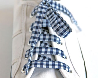 Navy Blue Gingham Shoelaces, Canvas Shoes, School Shoes, Retro look, Different Colours available