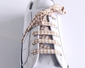 Beige Fawn Gingham Shoelaces, Sneakers, Canvas Shoes, School Shoes, Retro Look, Different Colours available