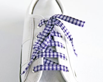 Purple Gingham Shoelaces, School Shoes, Canvas Shoes, Retro Look, Different Colours available