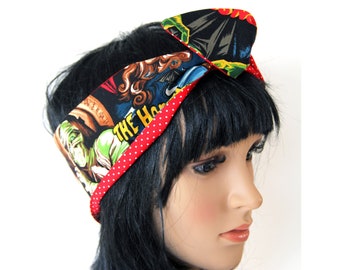 Classic Horror Movie Reversible Hair Wrap, 50’s Style, Head Scarf, Bandana, Vintage Style, Self-Tie Scarf