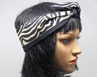 Brown Zebra Print Reversible Hair Wrap | Head Scarf | Bandana | Summer Chic | 50's Style | Great Gift for Ladies | Also in white