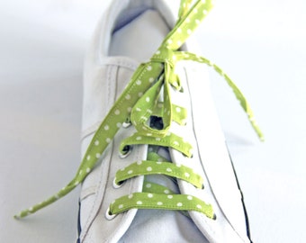 Lime Green Polka Dot Cotton Shoelaces, Summer Shoes, Canvas Shoes, Retro look, Different Colours available