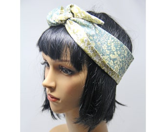 Blue and Olive Green Floral Retro Reversible  Hair Wrap, 50’s Style, Head Scarf, Bandana, Vintage Style, Other colours