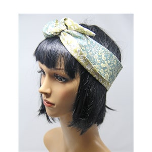 Blue and Olive Green Floral Retro Reversible  Hair Wrap, 50’s Style, Head Scarf, Bandana, Vintage Style, Other colours