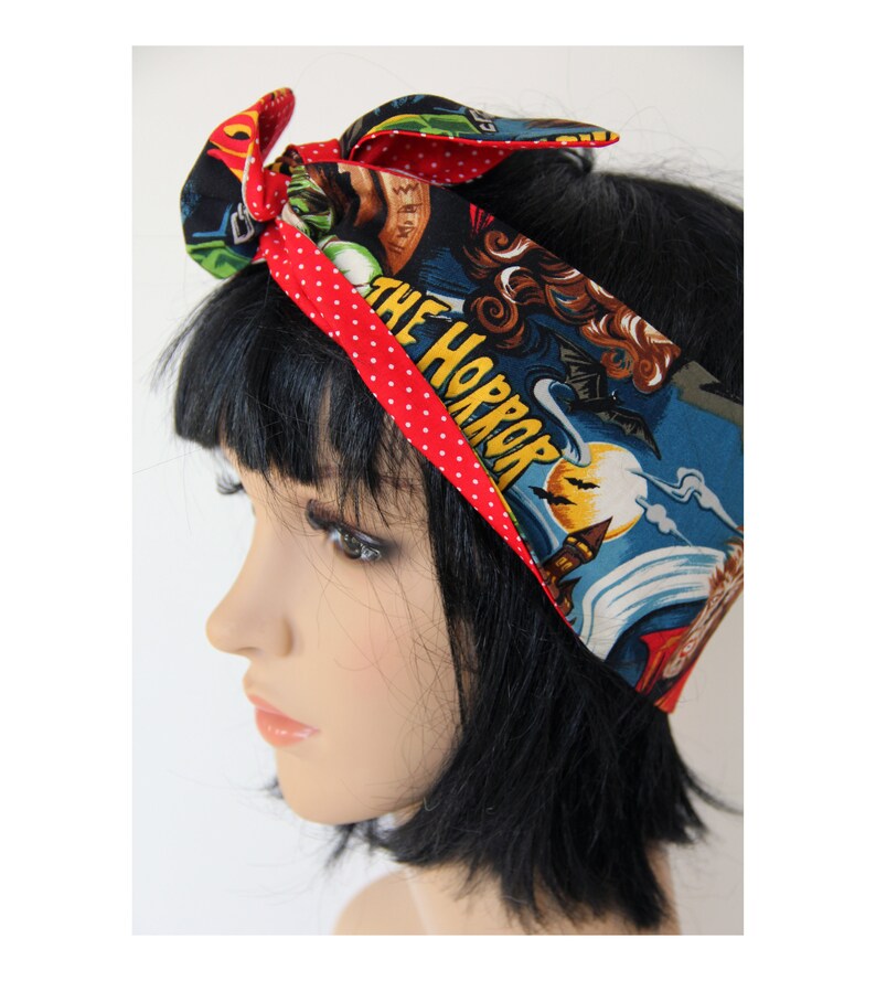 Classic Horror Movie Reversible Hair Wrap, 50s Style, Head Scarf, Bandana, Vintage Style, Self-Tie Scarf image 10