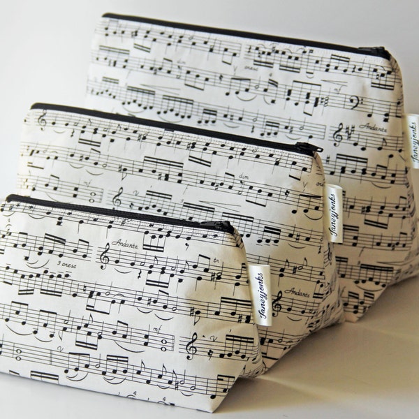 Music Score Make-up and Wash Bag, Different Sizes Available, Machine Washable, Waterproof Lining, Great Gift for Music Lovers