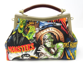 Classic Horror Film Evening Purse Bag, Top Handle, Fully Lined, with removable shoulder chain, Retro Vintage Style, other designs available