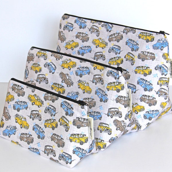 Small Cars Make-up and Wash Bag, Great Gift for Men and Women, machine washable, waterproof lining