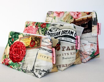 Vintage Style Floral Parisian Spring Make-up and Wash Bag, Retro Chic, Different Sizes Available, Machine Washable, Waterproof Lining