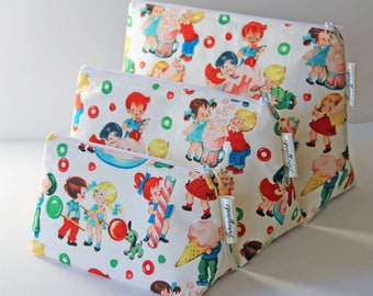 Cute Retro Candy Kids Vintage Style Make-up and Wash Bags, Multiple Sizes Available, Machine Washable, Waterproof Lining