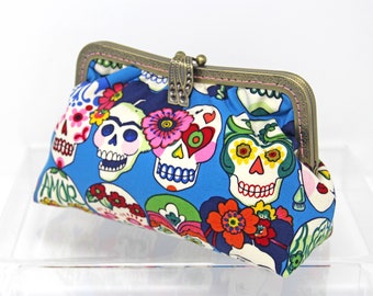Day of the Dead Mexican Evening Purse Clutch Bag, Fully Lined, with removable shoulder chain, matching purse available, Different sizes
