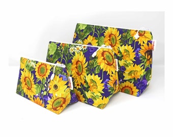 Sunflowers Makeup and Wash Bag, Different Sizes Available, Machine Washable, Waterproof Lining, Summer flowers, Great Gift for Ladies.