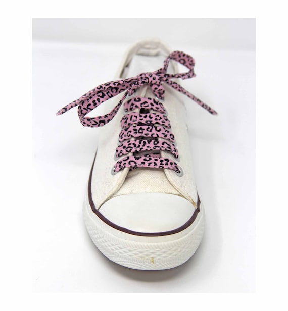 Pink Leopard Print Cotton Shoelaces, Other Colours and Patterns Available, Sneakers, Canvas Shoes