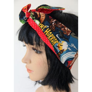 Classic Horror Movie Reversible Hair Wrap, 50s Style, Head Scarf, Bandana, Vintage Style, Self-Tie Scarf image 2