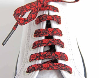 Black and Red Roses Shoelaces, Canvas Shoes, Sneakers, Retro look, Gifts for Goths, Steampunk