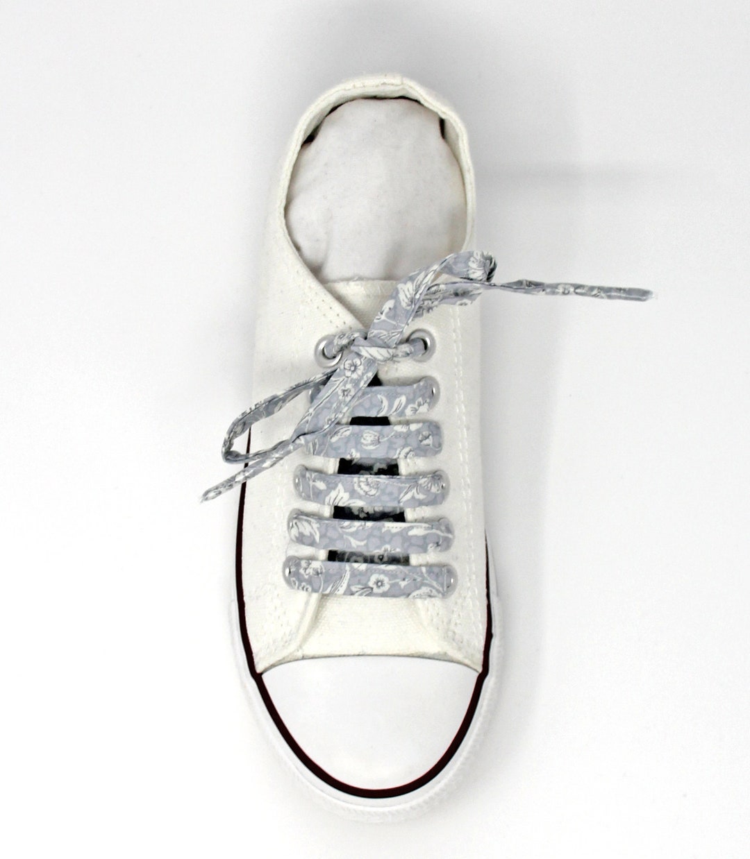 Elegant Grey Floral Cotton Shoelaces, Summer Shoes, Vintage look