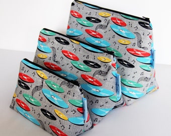 Music Records Make-up and Wash Bag, Great Gift for Ladies, 1950's Style