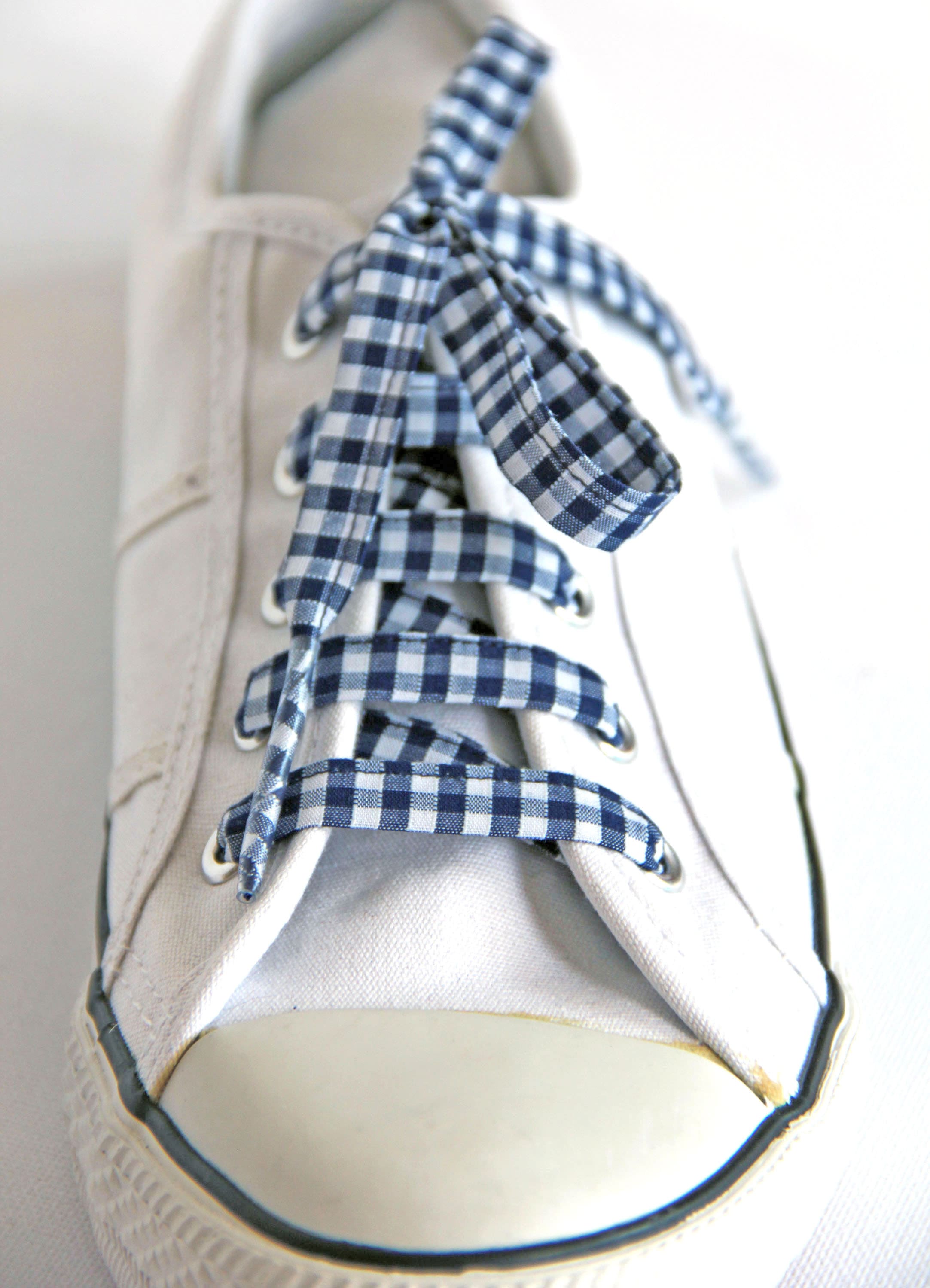 Navy Blue Gingham Shoelaces, Canvas Shoes, School Shoes, Retro look,  Different Colours available