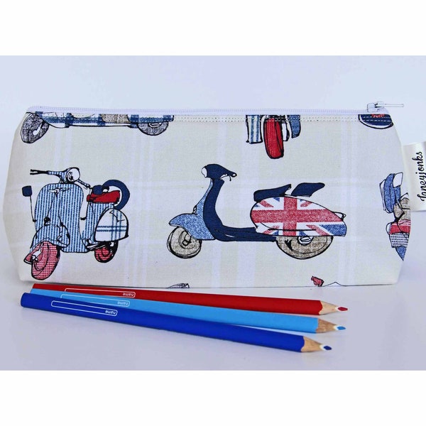 Retro British Scooters Pencil Case, Makeup and Wash Bags, 60s Retro style, Washable Lining, Other sizes available