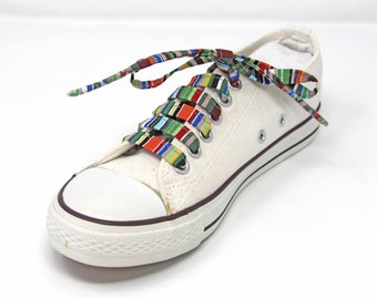 Green Striped Cotton Shoelaces, range of colours, Vintage Look, Canvas Shoes, Sneakers, Summer Shoes, Beach Feet