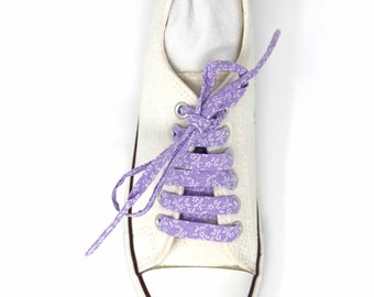 Lilac Floral Fabric Shoelaces, Summer Shoes, Vintage Style, Canvas Shoes, Great Gift