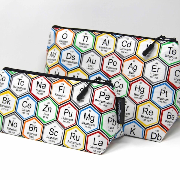 Periodic Table Make-up and Wash Bags, Different Sizes Available, Machine Washable, Waterproof Lining, Great Gifts