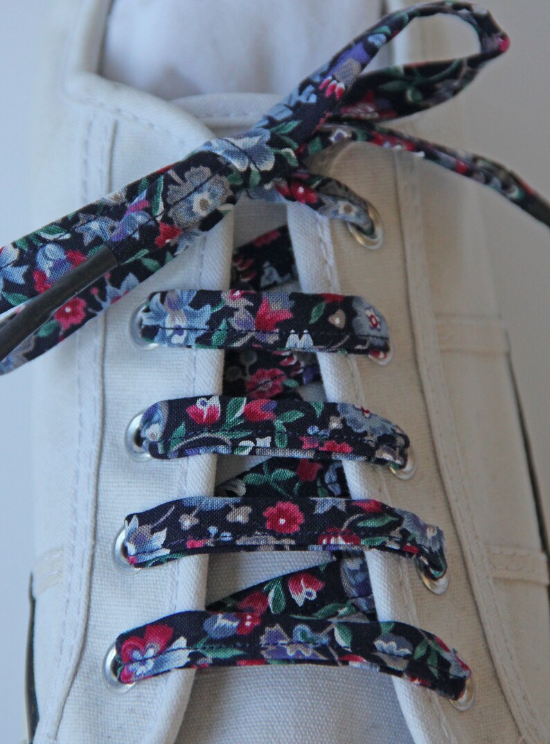 Dark Navy Floral Cotton Shoelaces Vintage style Canvas Etsy