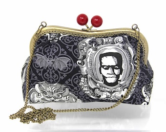 Classic Horror Portraits Evening Purse Bag, Fully Lined, with removable shoulder chain, matching purse available, retro vintage style