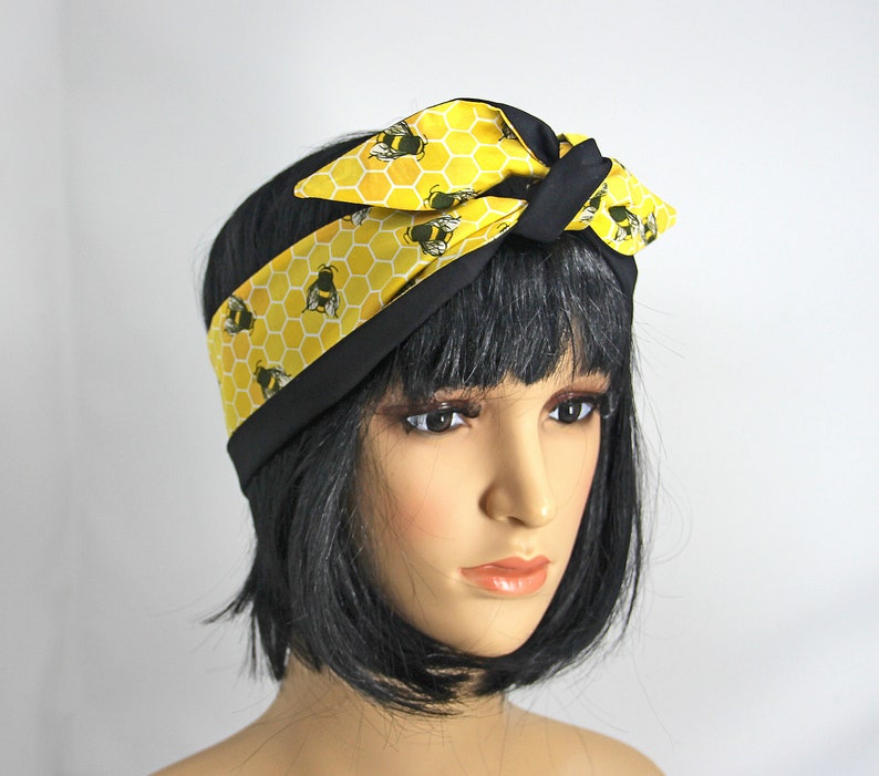 Honey Bees Retro Reversible 50s Style Hair Wrap Head Scarf ...