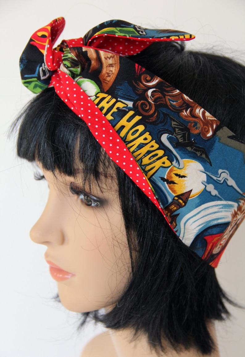 Classic Horror Movie Reversible Hair Wrap, 50s Style, Head Scarf, Bandana, Vintage Style, Self-Tie Scarf image 5