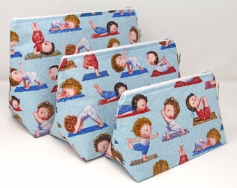 Yoga Positions Fabric Make-up and Wash Bag, Multiple Sizes Available, Great Gift for Ladies, Yoga Bags