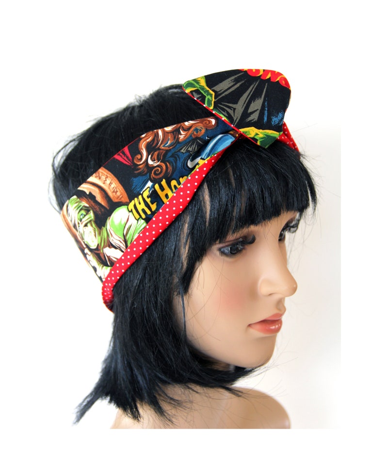 Classic Horror Movie Reversible Hair Wrap, 50s Style, Head Scarf, Bandana, Vintage Style, Self-Tie Scarf image 1