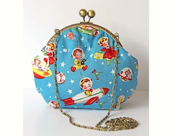 Cute Retro Rocket Rascals Evening Purse Bag,| Fully Lined, Long or Short Chain Handle, Vintage Retro Chic, Great Gift for Ladies