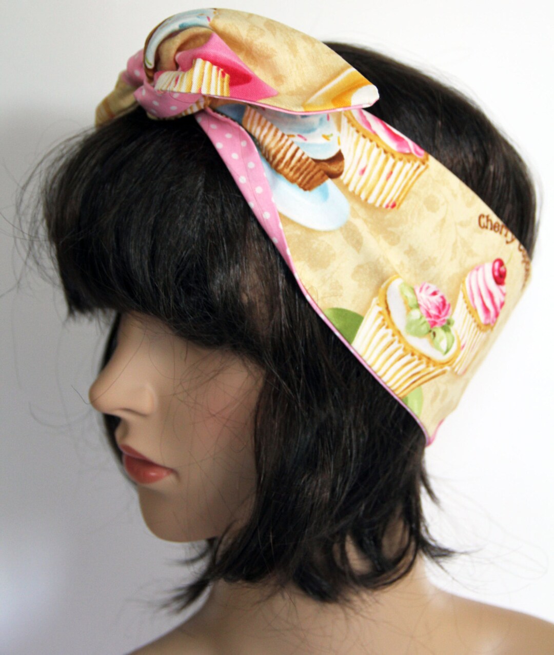Cupcakes and Pink Polka Dots Reversible 50's Rockabilly Hair Wrap ...