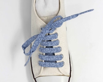 Pale Blue Floral Fabric Shoelaces, Summer Shoes, Vintage Style, Canvas Shoes, Great Gift, other colours available