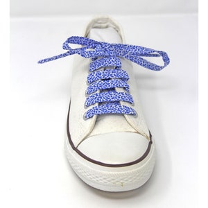 Blue Leaf Patterned Cotton Shoelaces, Canvas Shoes, Sneakers