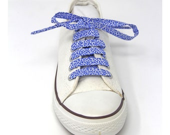 Blue Leaf Patterned Cotton Shoelaces, Canvas Shoes, Sneakers