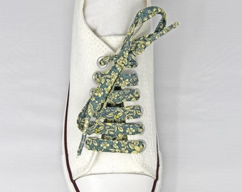 Vintage Teal Blue Floral Cotton Shoelaces, Retro look, Canvas Shoes, Sneakers, Other Colours available