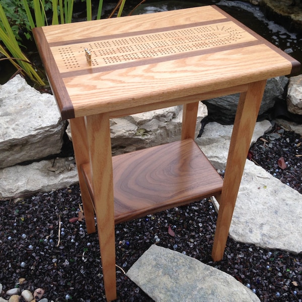 Handcrafted, Wood Cribbage Table, Side Table With Wood Contrast