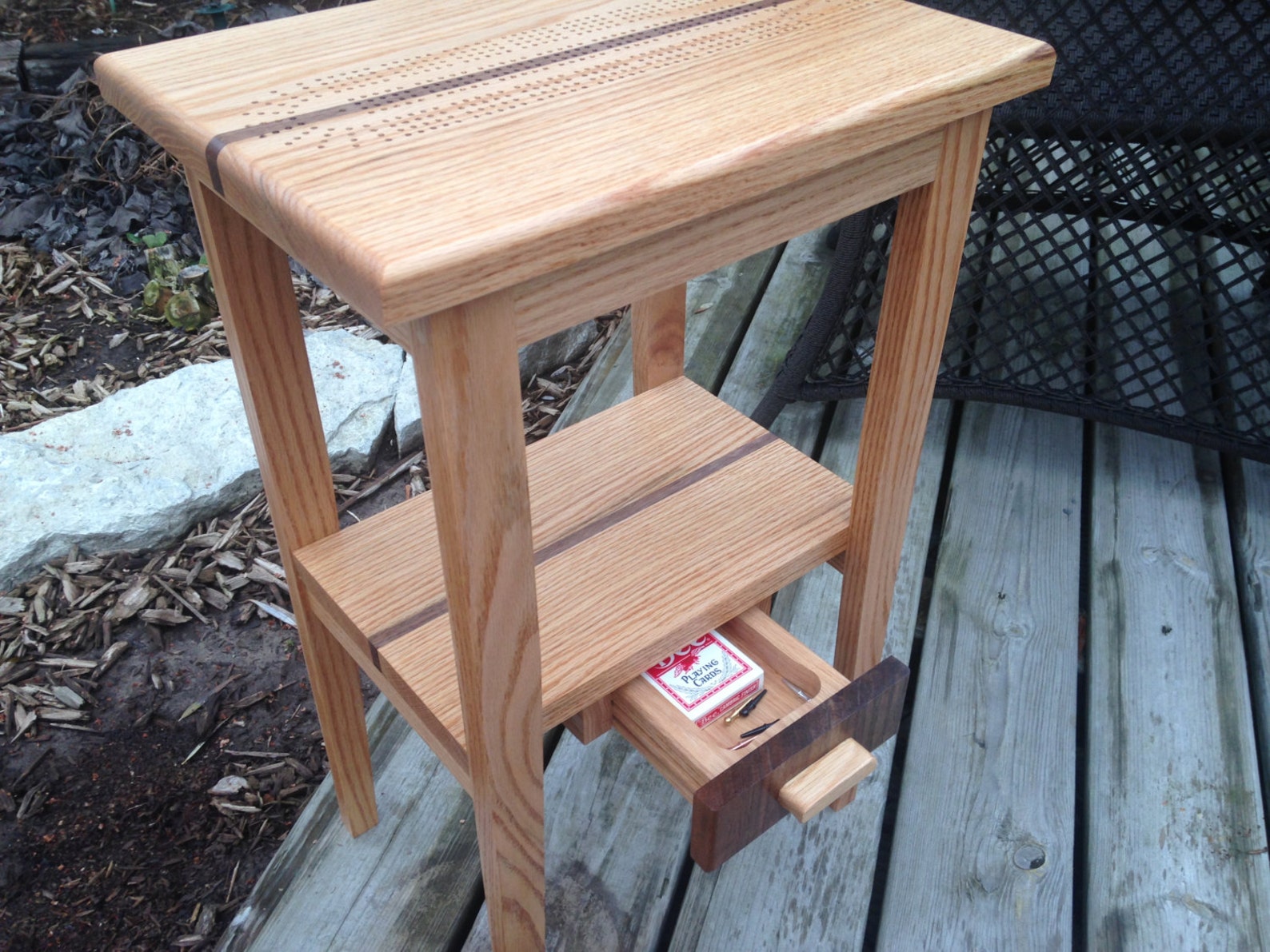 A Hint of Contrast Wood Cribbage Table With Drawer Etsy
