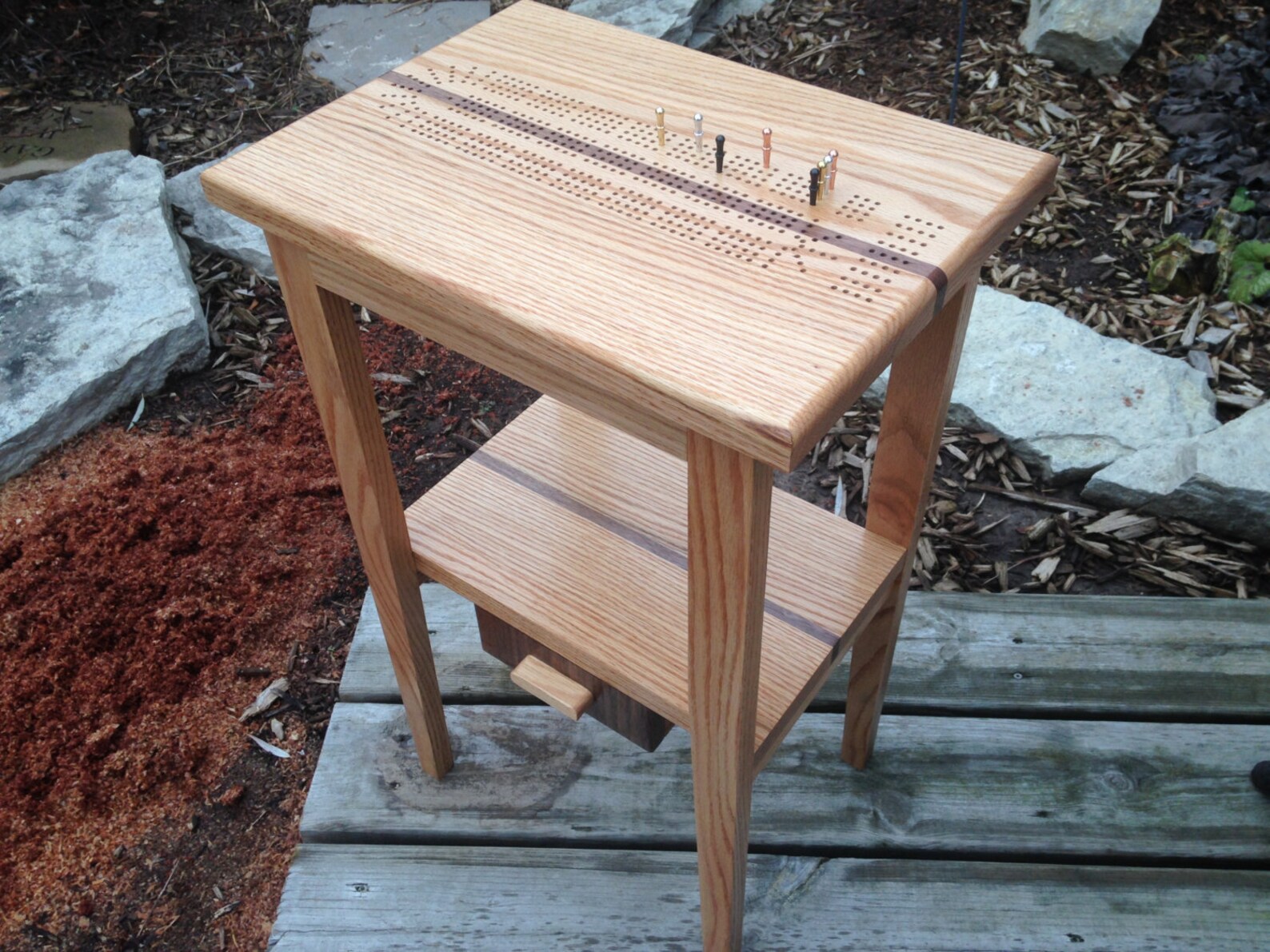 A Hint of Contrast Wood Cribbage Table With Drawer Etsy